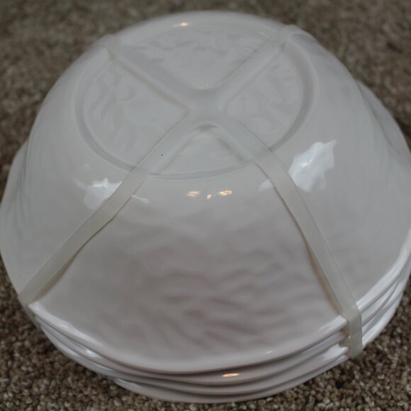 Soho Loft Melamine Bowls Cereal Soup White Brown Rustic Flower Set of 4 NWT - Picture 6 of 6